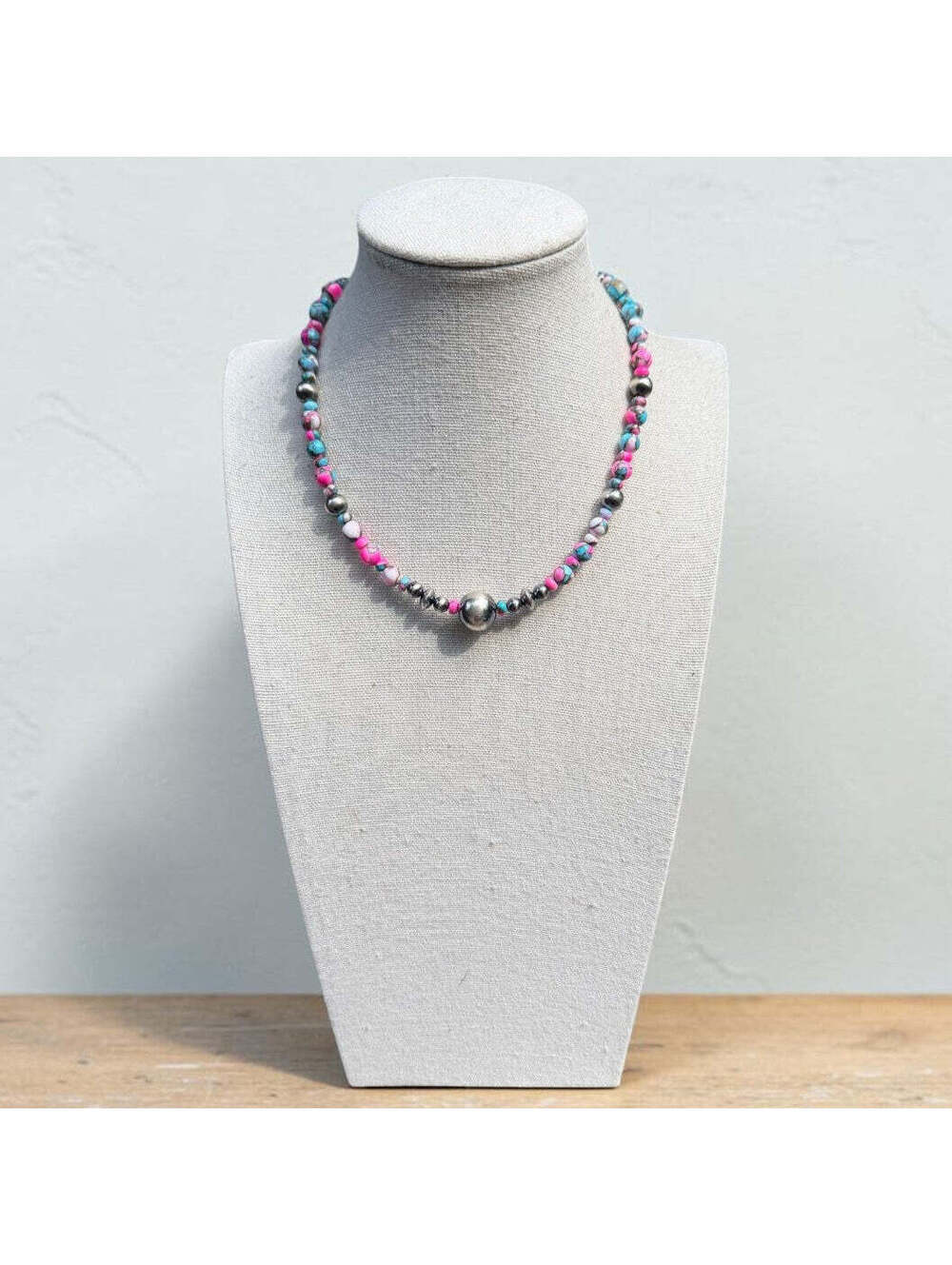 14" Cotton Candy Choker w/ 3-12mm Sterling Pearls